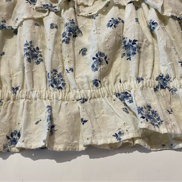 American Eagle Ruffled Tie Strap Floral Linen Blend Eyelet Crop Top Women's Med. - Picture 10 of 15